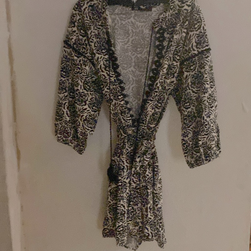 Zara floral print romper with tassels and waist tie size S